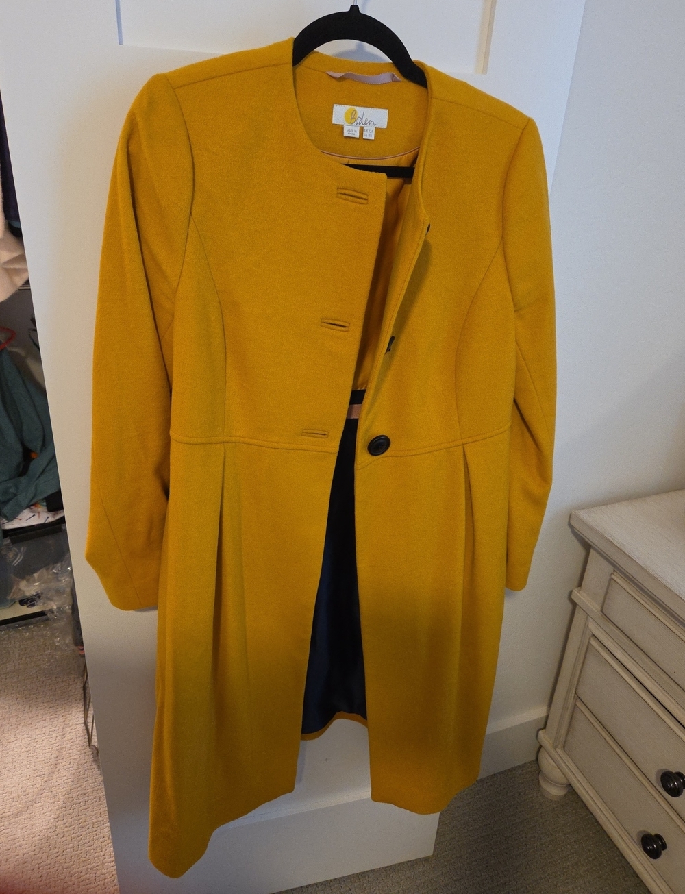 Boden Christie Collarless Color Coat in Yellow Size 8 Like New